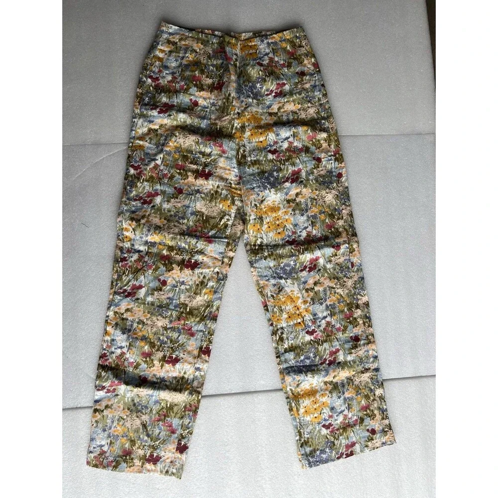 Reformation Size 4 Floral 100% Linen High Rise Cropped Pant Cottagcore coastal